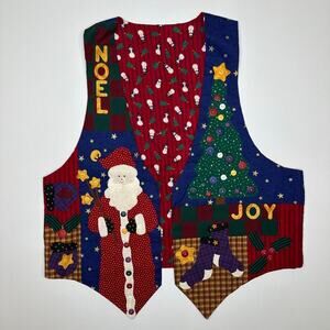 Handmade Ugly Christmas Vest with Buttons and Santa/Snowman Appliqués Size XL